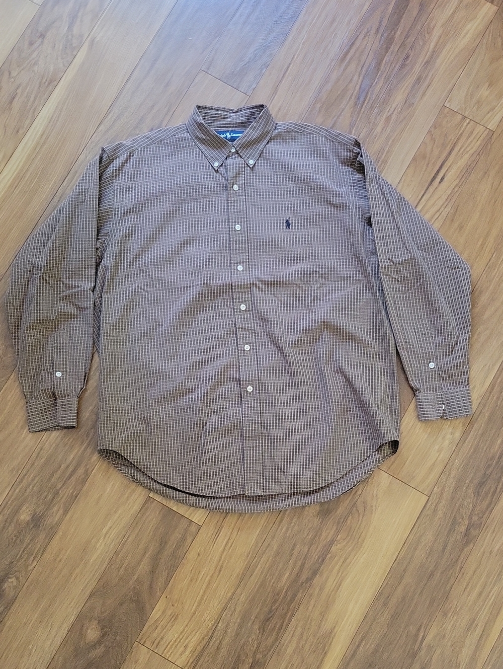 Ralph Lauren Brown Plaid Blake Button-Down Shirt 100% Cotton Size Large